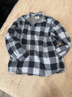 Wrangler Black and Light Gray Plaid Sherpa-Lined Button Shirt